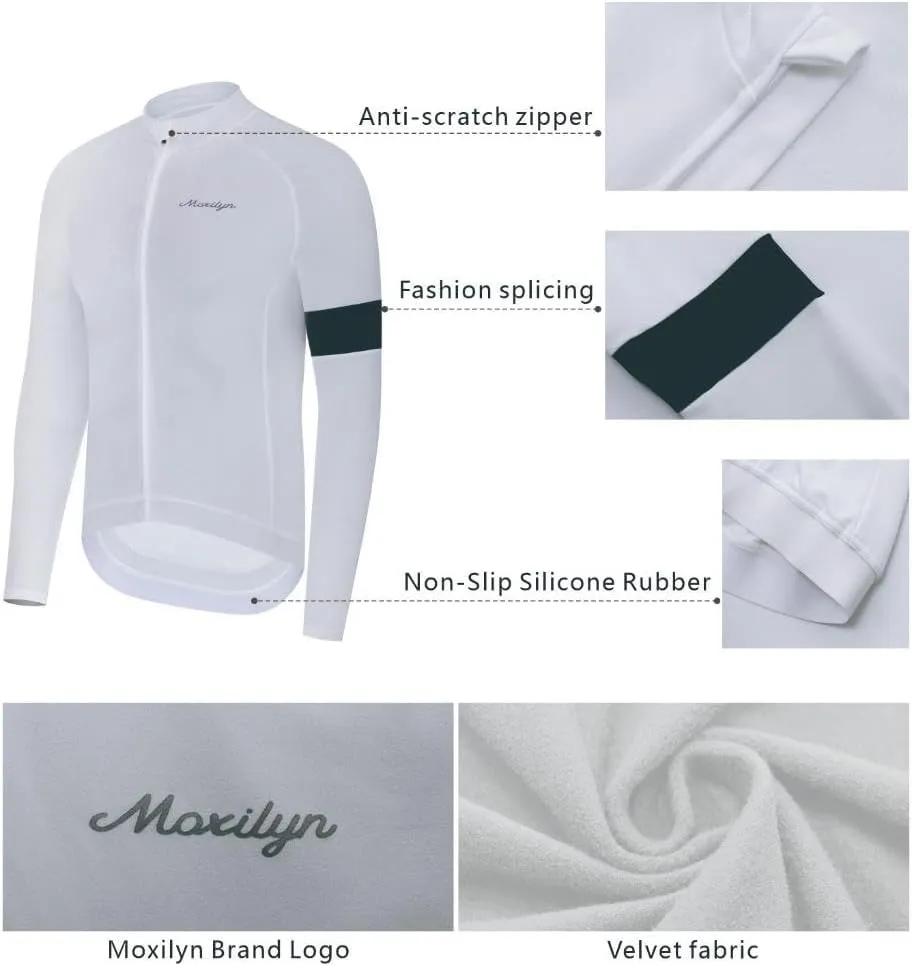 MOXILYN Winter Men's Cycling Jerseys Long Sleeve Thermal Fleece Cold Weather Cycling Jackets Warm Bike Tops Zipper Pocket