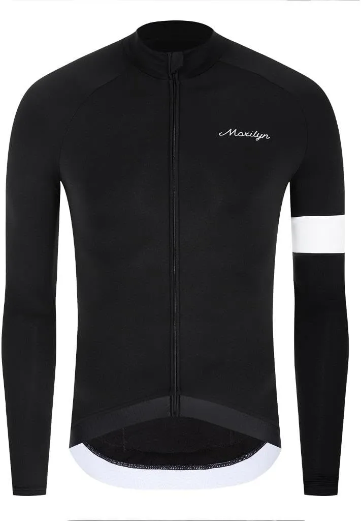 MOXILYN Winter Men's Cycling Jerseys Long Sleeve Thermal Fleece Cold Weather Cycling Jackets Warm Bike Tops Zipper Pocket
