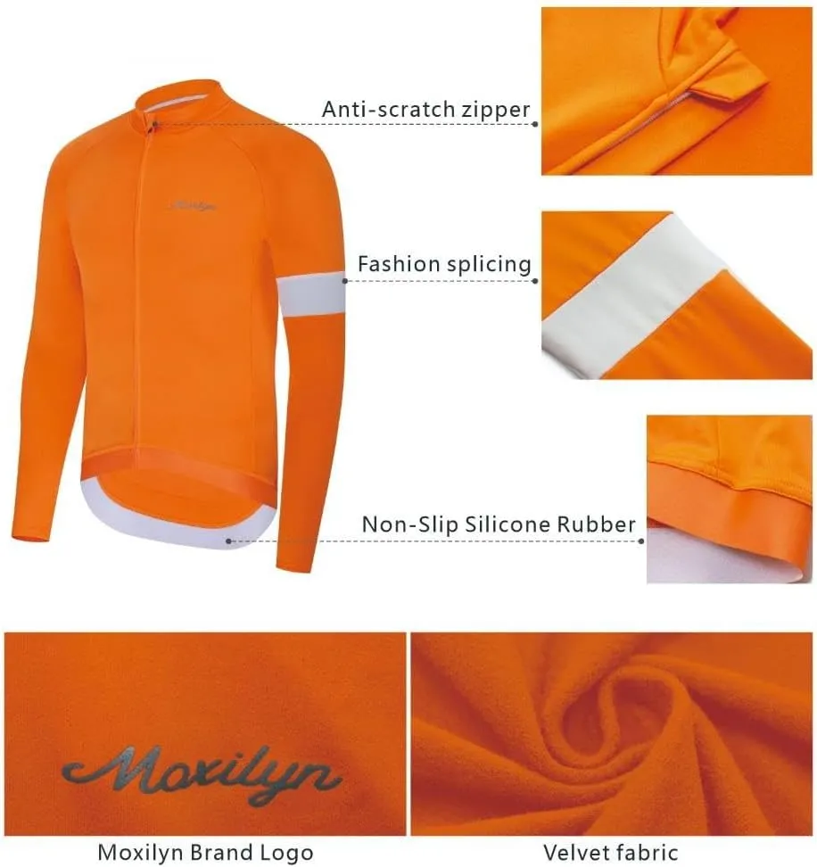 MOXILYN Winter Men's Cycling Jerseys Long Sleeve Thermal Fleece Cold Weather Cycling Jackets Warm Bike Tops Zipper Pocket