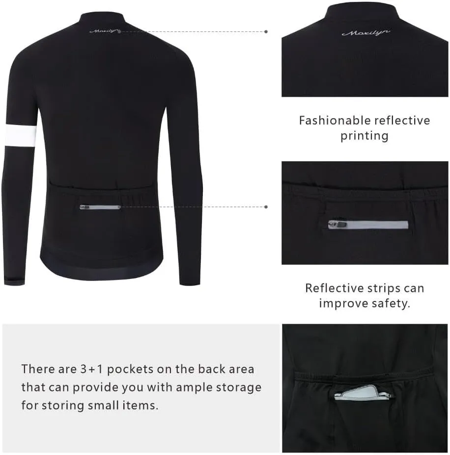 MOXILYN Winter Men's Cycling Jerseys Long Sleeve Thermal Fleece Cold Weather Cycling Jackets Warm Bike Tops Zipper Pocket