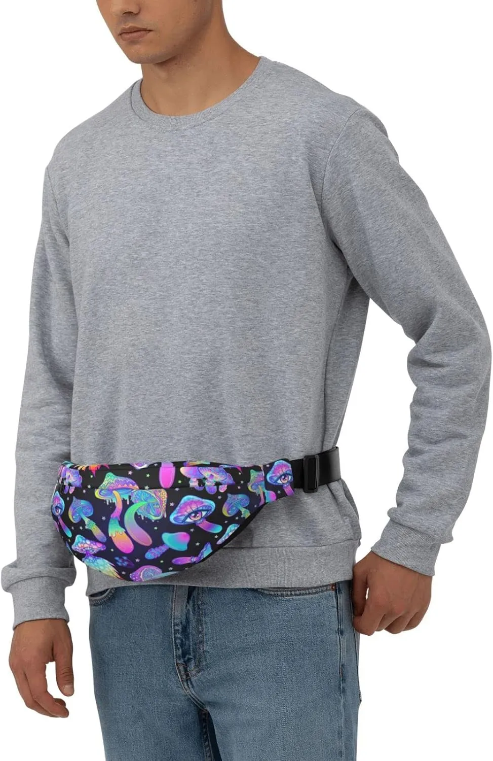 Mushroom Large Crossbody Fanny Pack Belt Bag With 3 Zipper Pockets, Gifts For Sports Festival Workout Traveling Running Casual Hands Free Waist Pack Wallets Phone Bag