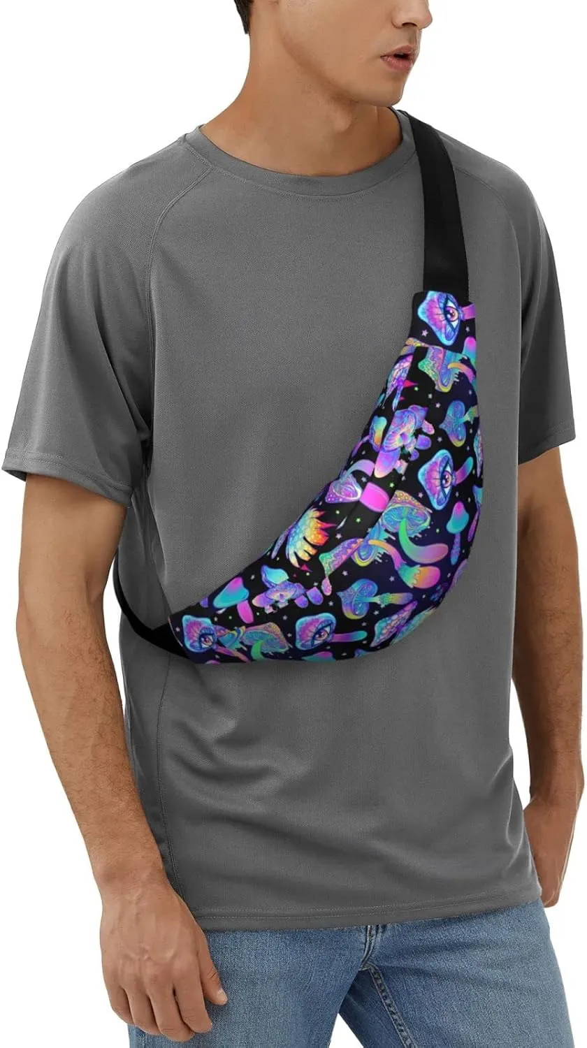 Mushroom Large Crossbody Fanny Pack Belt Bag With 3 Zipper Pockets, Gifts For Sports Festival Workout Traveling Running Casual Hands Free Waist Pack Wallets Phone Bag