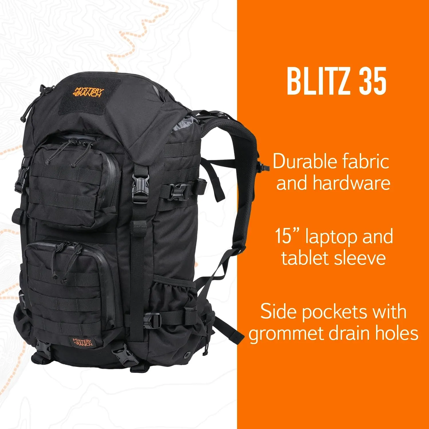 Mystery Ranch Blitz 35 Backpack - Tactical Daypack Molle Hiking Packs, 35L, S/M, Black