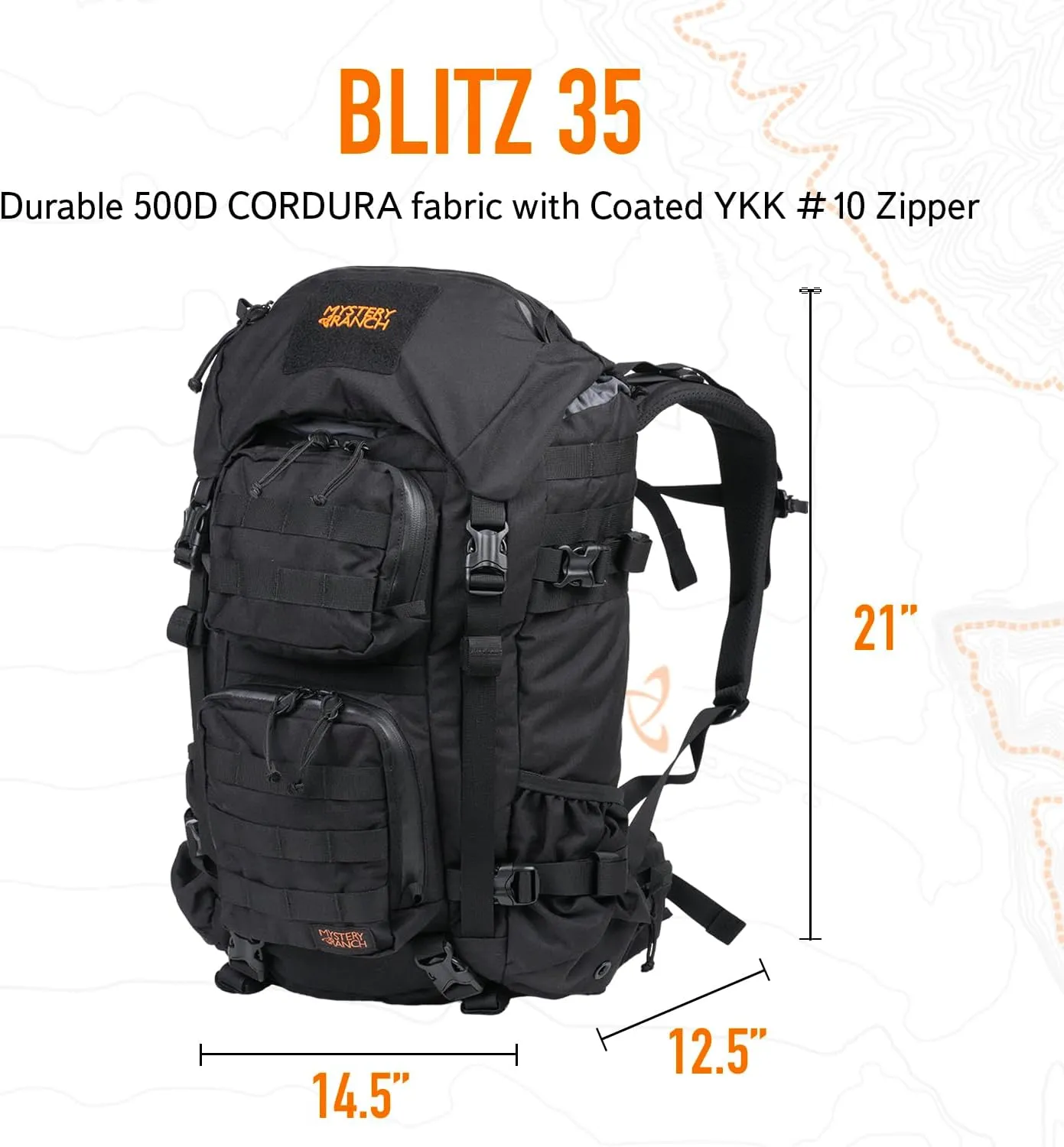 Mystery Ranch Blitz 35 Backpack - Tactical Daypack Molle Hiking Packs, 35L, S/M, Black