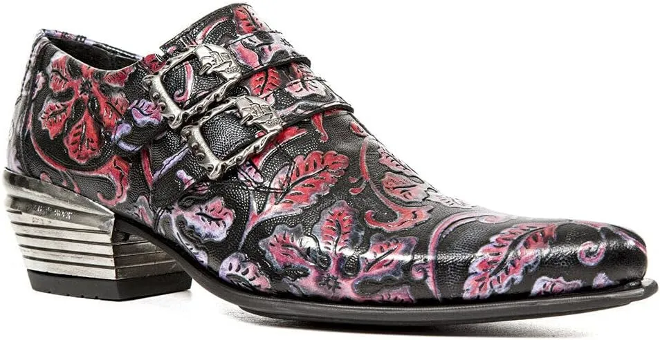 New Rock 7960 Mens Embossed Vintage Leather Buckle Steel Heel Shoes