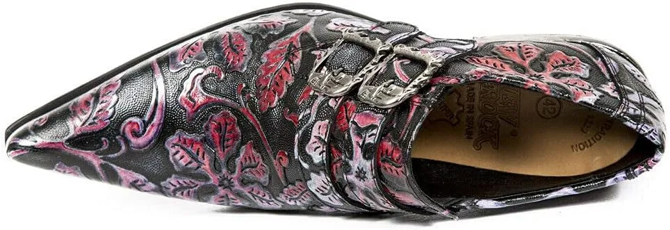 New Rock 7960 Mens Embossed Vintage Leather Buckle Steel Heel Shoes