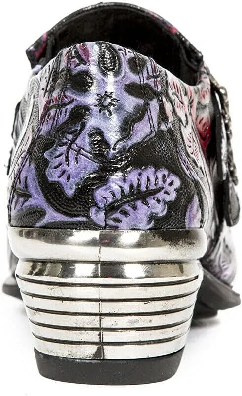 New Rock 7960 Mens Embossed Vintage Leather Buckle Steel Heel Shoes