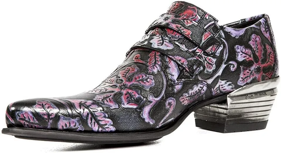 New Rock 7960 Mens Embossed Vintage Leather Buckle Steel Heel Shoes
