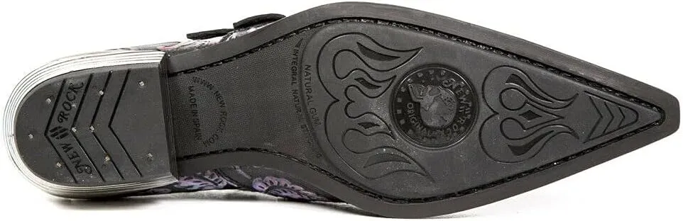 New Rock 7960 Mens Embossed Vintage Leather Buckle Steel Heel Shoes