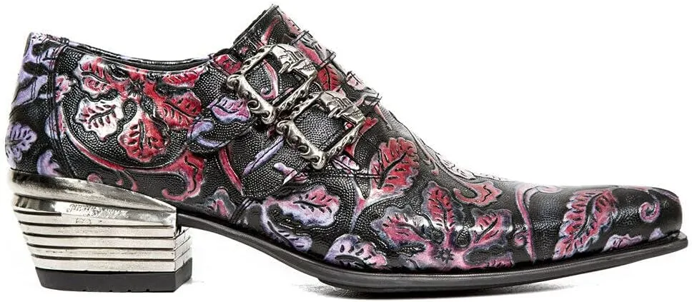 New Rock 7960 Mens Embossed Vintage Leather Buckle Steel Heel Shoes