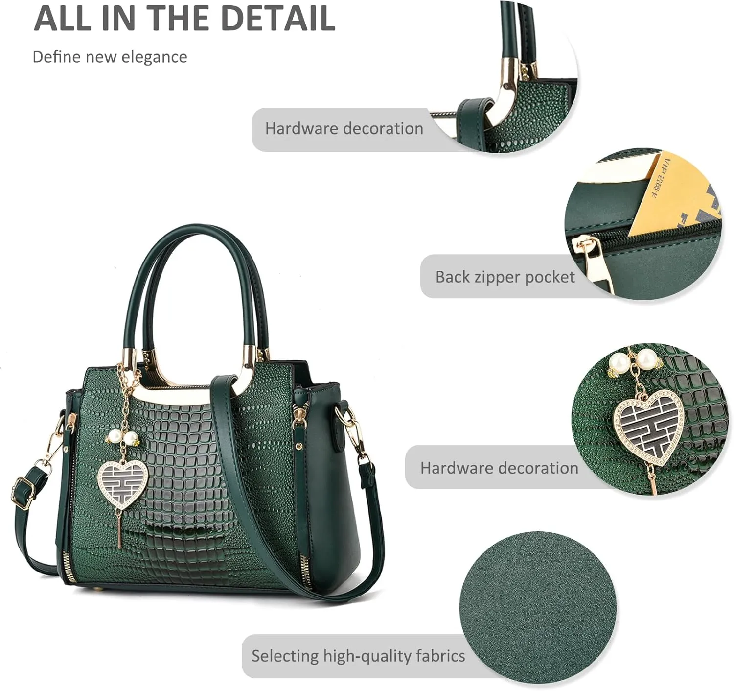NICOLE & DORIS Ladies Satchel Handbag Women Top Handle Bags Crocodile Hand Bags with Pendant