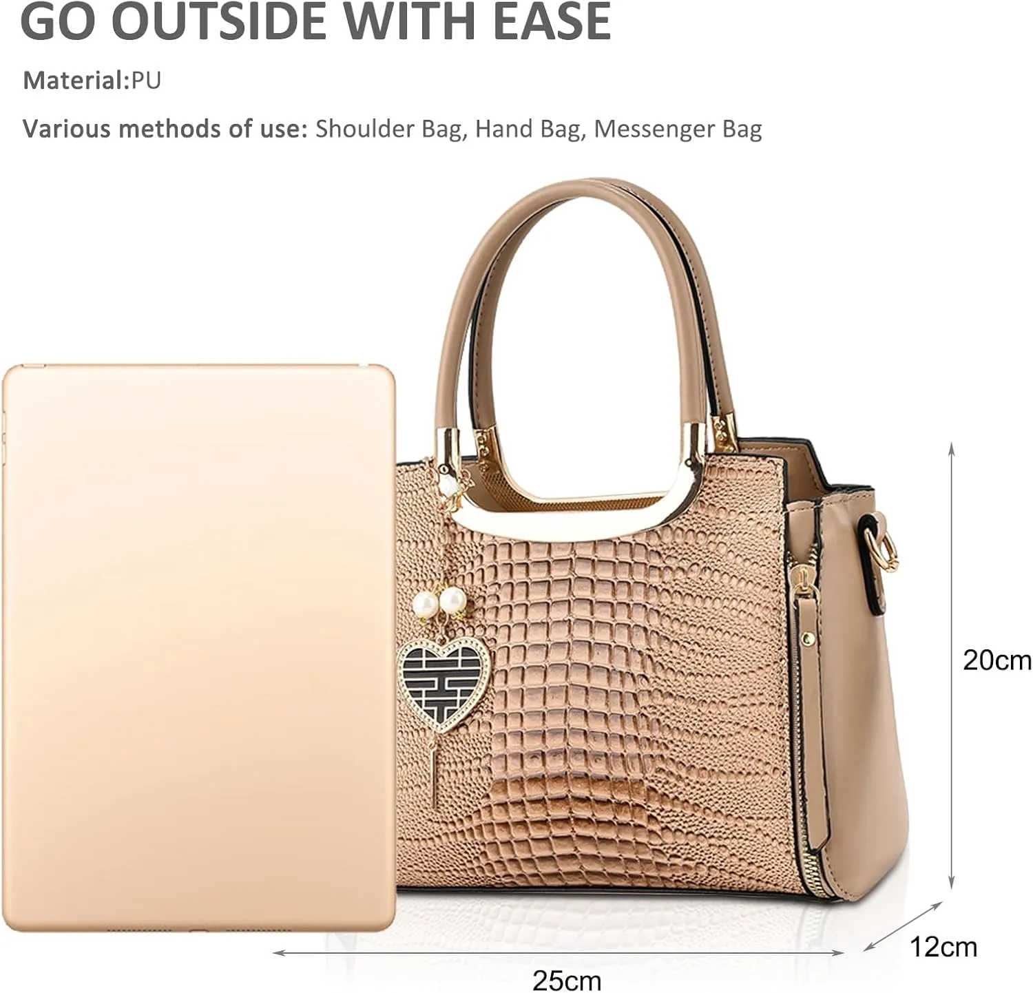NICOLE & DORIS Ladies Satchel Handbag Women Top Handle Bags Crocodile Hand Bags with Pendant