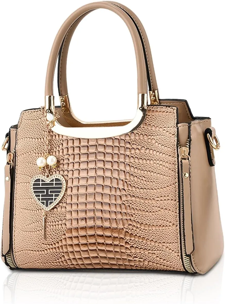 NICOLE & DORIS Ladies Satchel Handbag Women Top Handle Bags Crocodile Hand Bags with Pendant