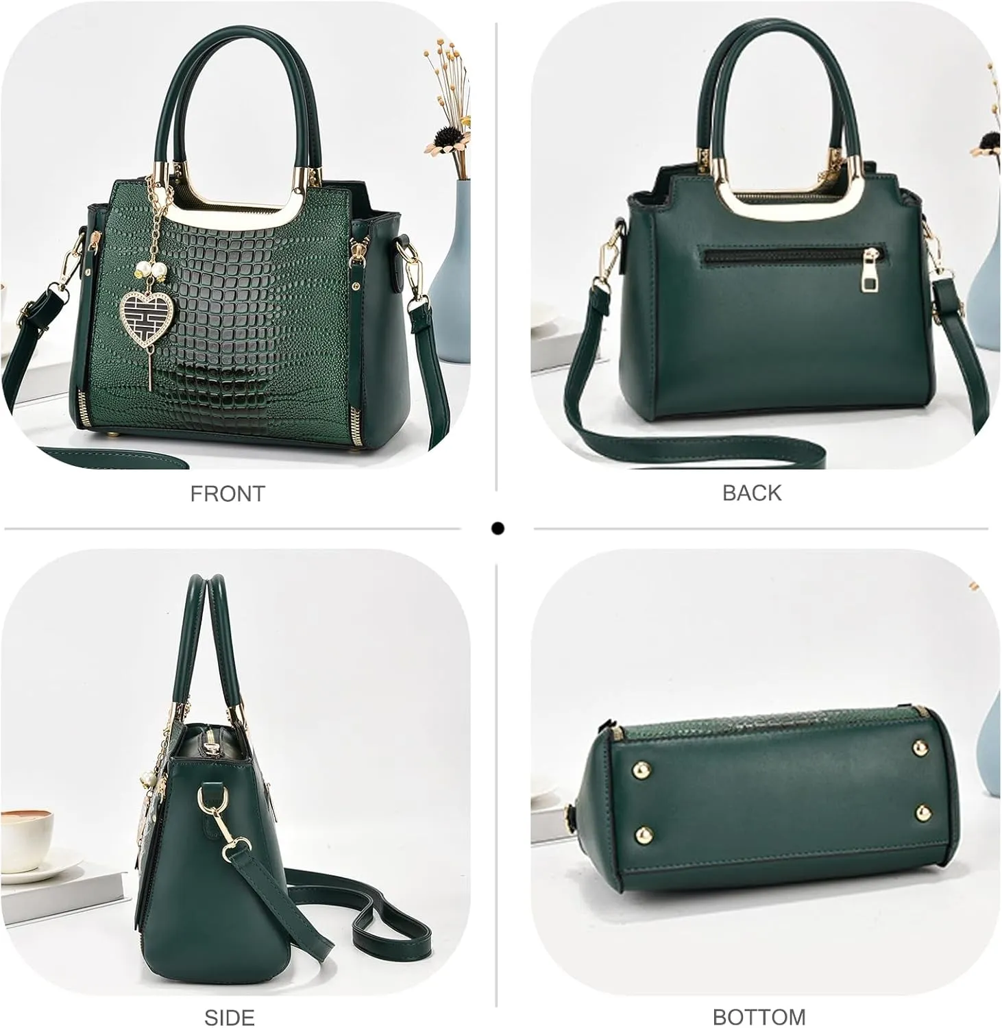 NICOLE & DORIS Ladies Satchel Handbag Women Top Handle Bags Crocodile Hand Bags with Pendant