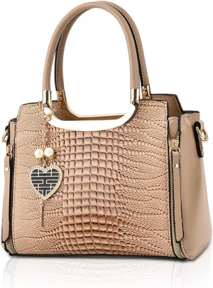 NICOLE & DORIS Ladies Satchel Handbag Women Top Handle Bags Crocodile Hand Bags with Pendant