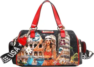 Nicole Lee Martha Travels Italy Wide Handbag, Vegan Leather, Rhinestone Embellished
