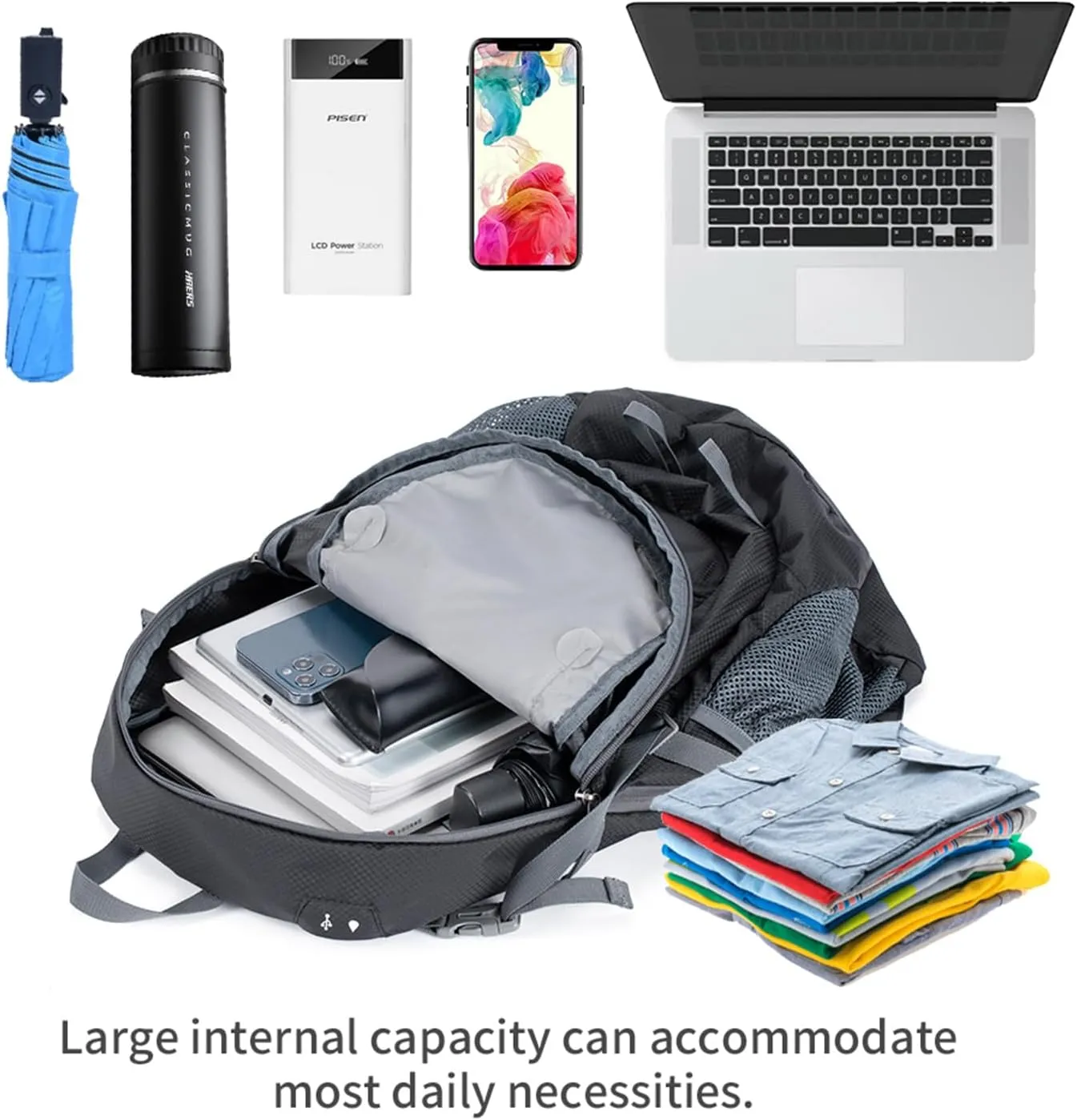 NODLAND Light Weight Packable Backpack for Travel Hiking 45L Foldable Water-Resistant Daypack Hydration Rucksack