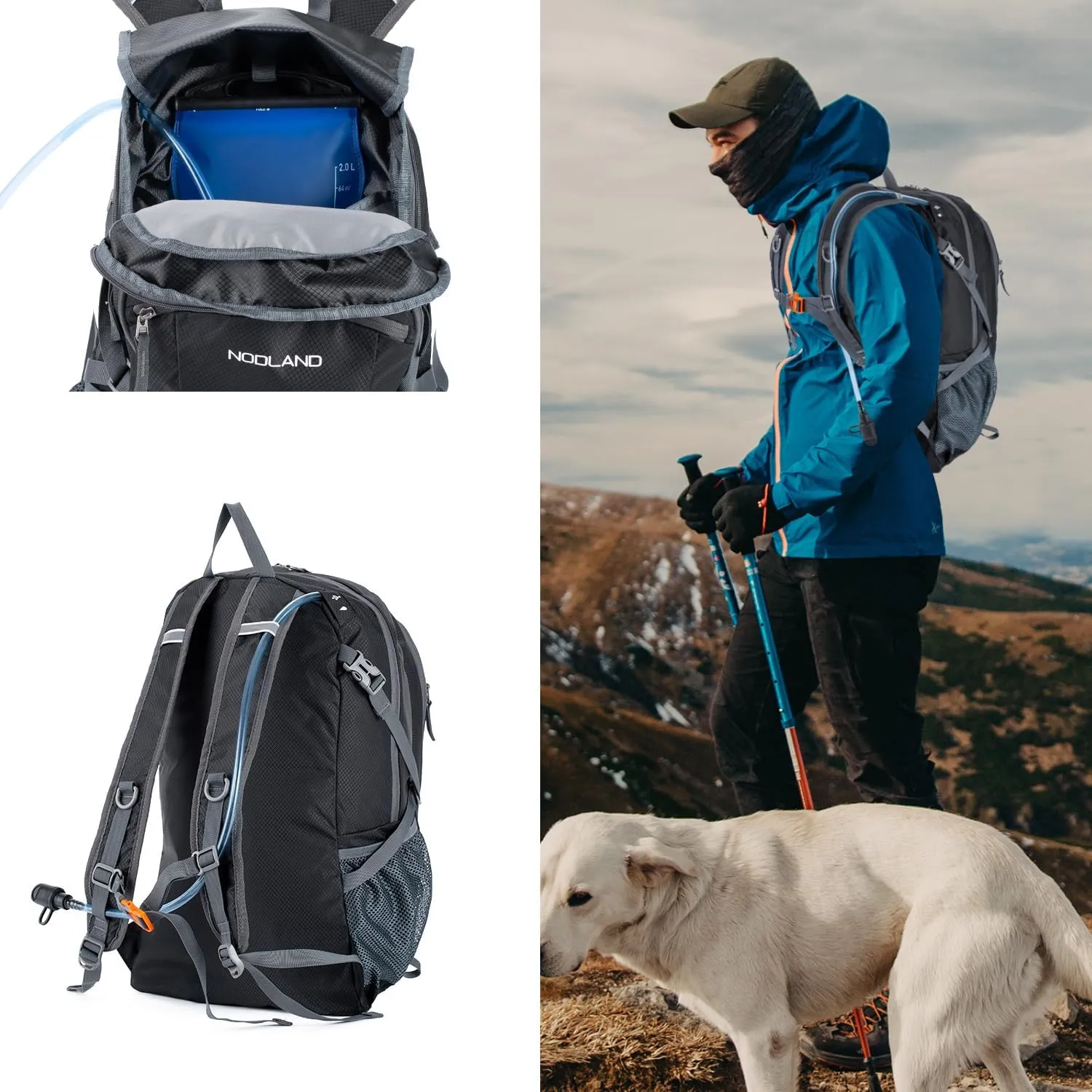 NODLAND Light Weight Packable Backpack for Travel Hiking 45L Foldable Water-Resistant Daypack Hydration Rucksack