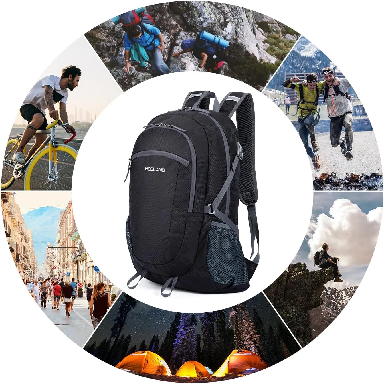 NODLAND Light Weight Packable Backpack for Travel Hiking 45L Foldable Water-Resistant Daypack Hydration Rucksack