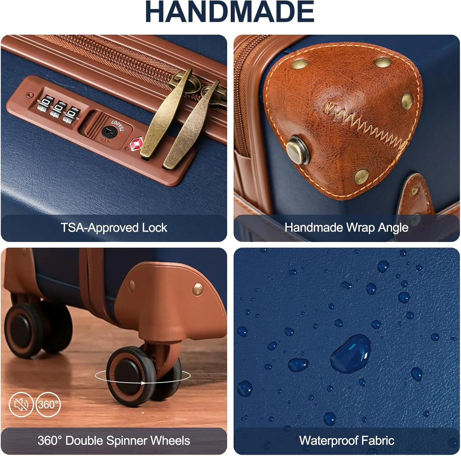 NZBZ Vintage Luggage Sets for Women, PU Leather Retro Suitcase, Vintage Trunk Luggage, Vintage Suitcase Set (Blue, 4-Piece-Set(14/20/24/28))