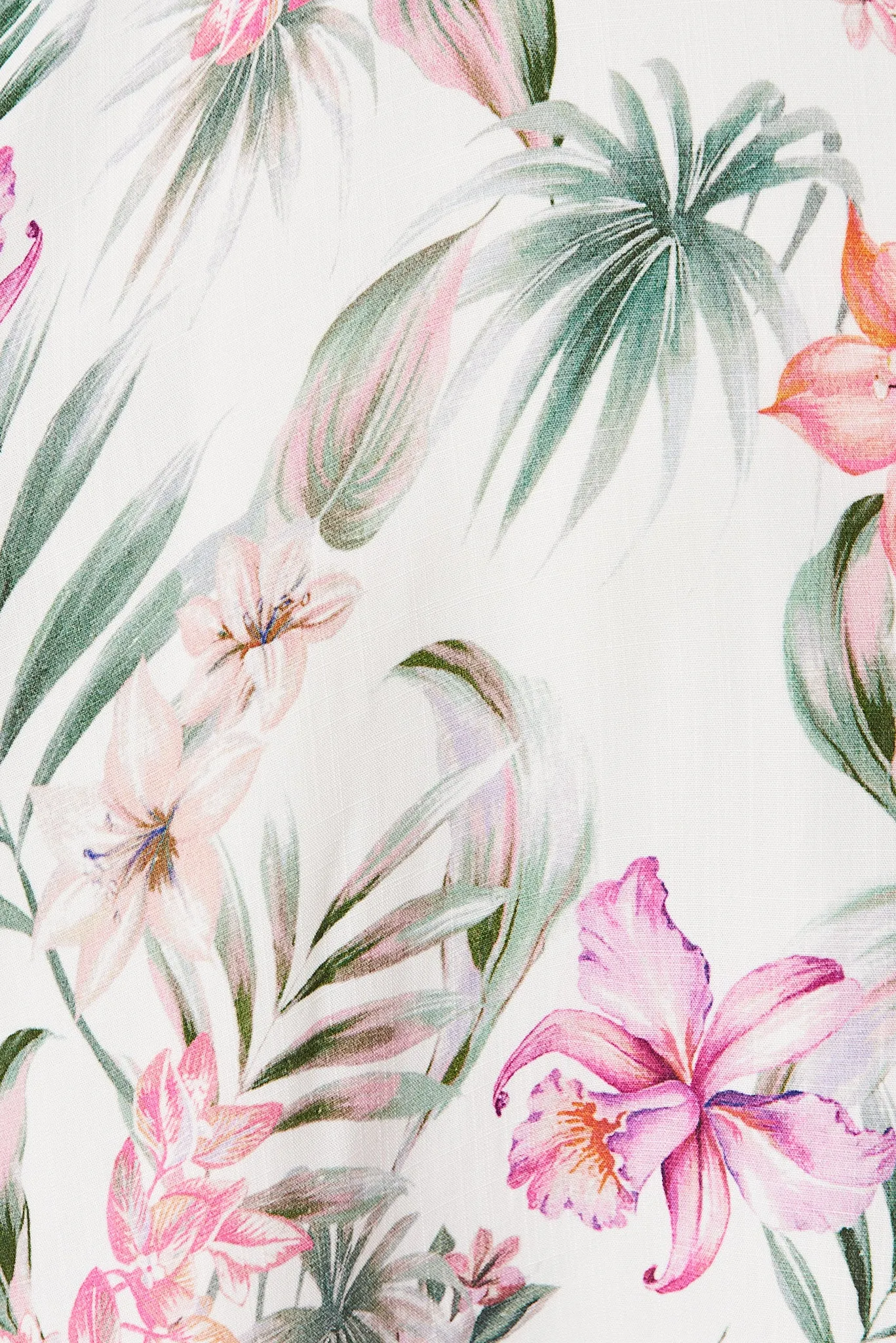 Ocean Avenue Dress In White With Tropical Floral Print Linen Blend