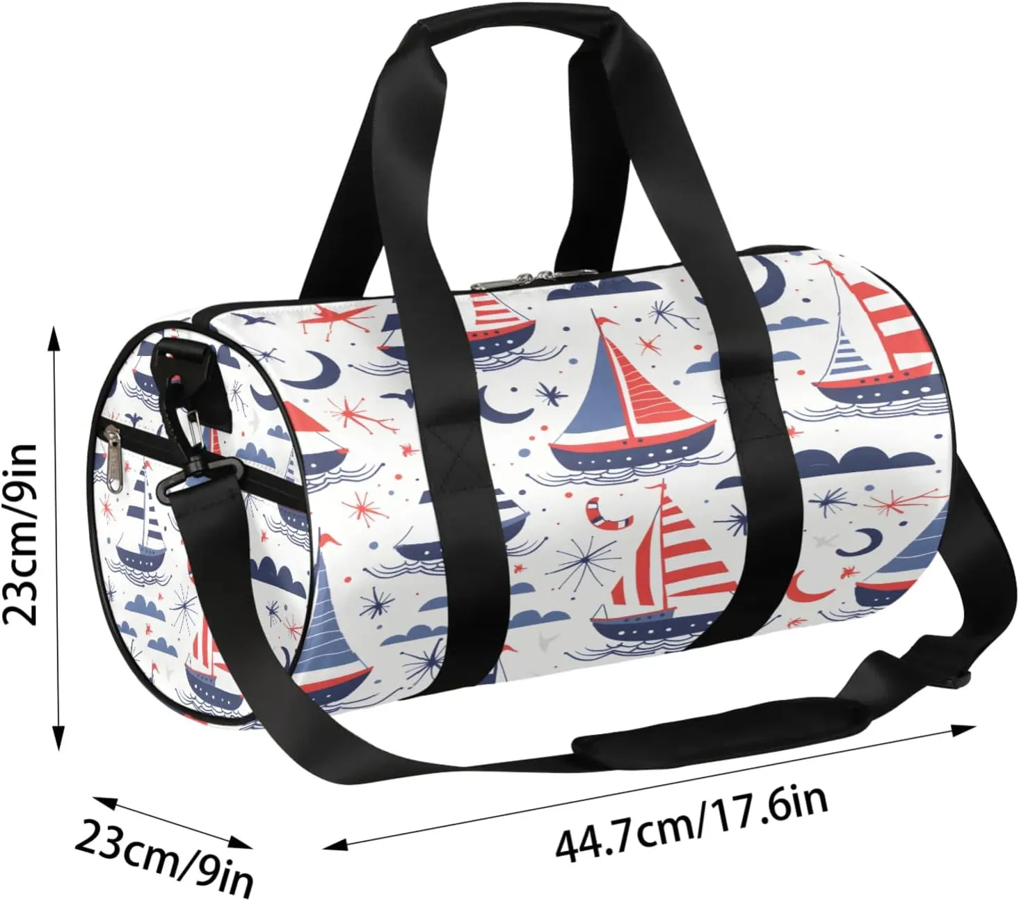 Ocean Sailboat Print Sports Gym Bag for Men Women Lightweight Travel Duffle Bag with Shoulder Strap Waterproof Carry On Weekender Overnight Bag for Travel Sports Gym