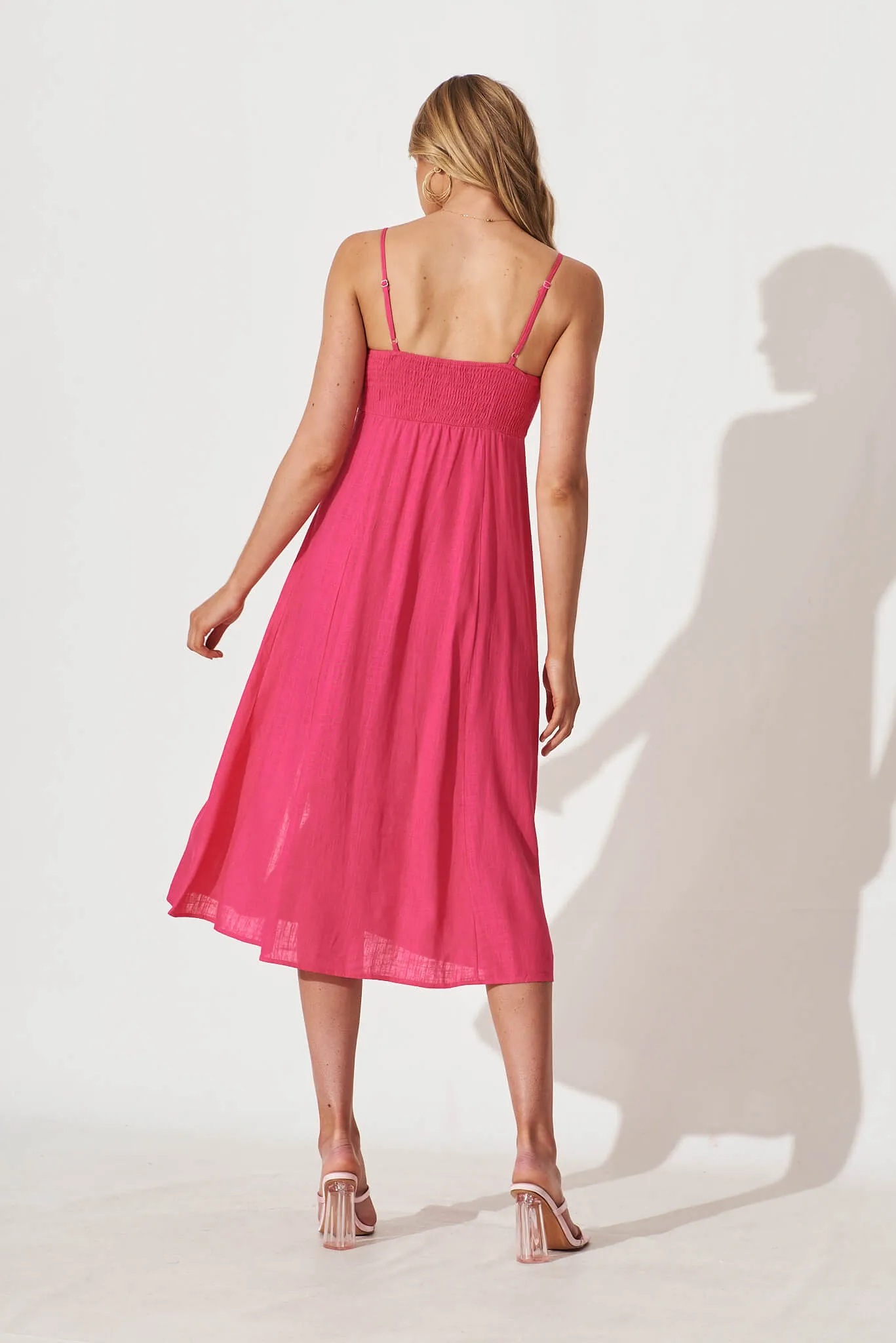 Oceanic Midi Sundress In Fuchsia Linen Blend