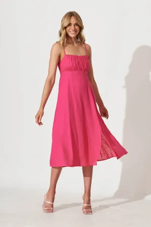 Oceanic Midi Sundress In Fuchsia Linen Blend