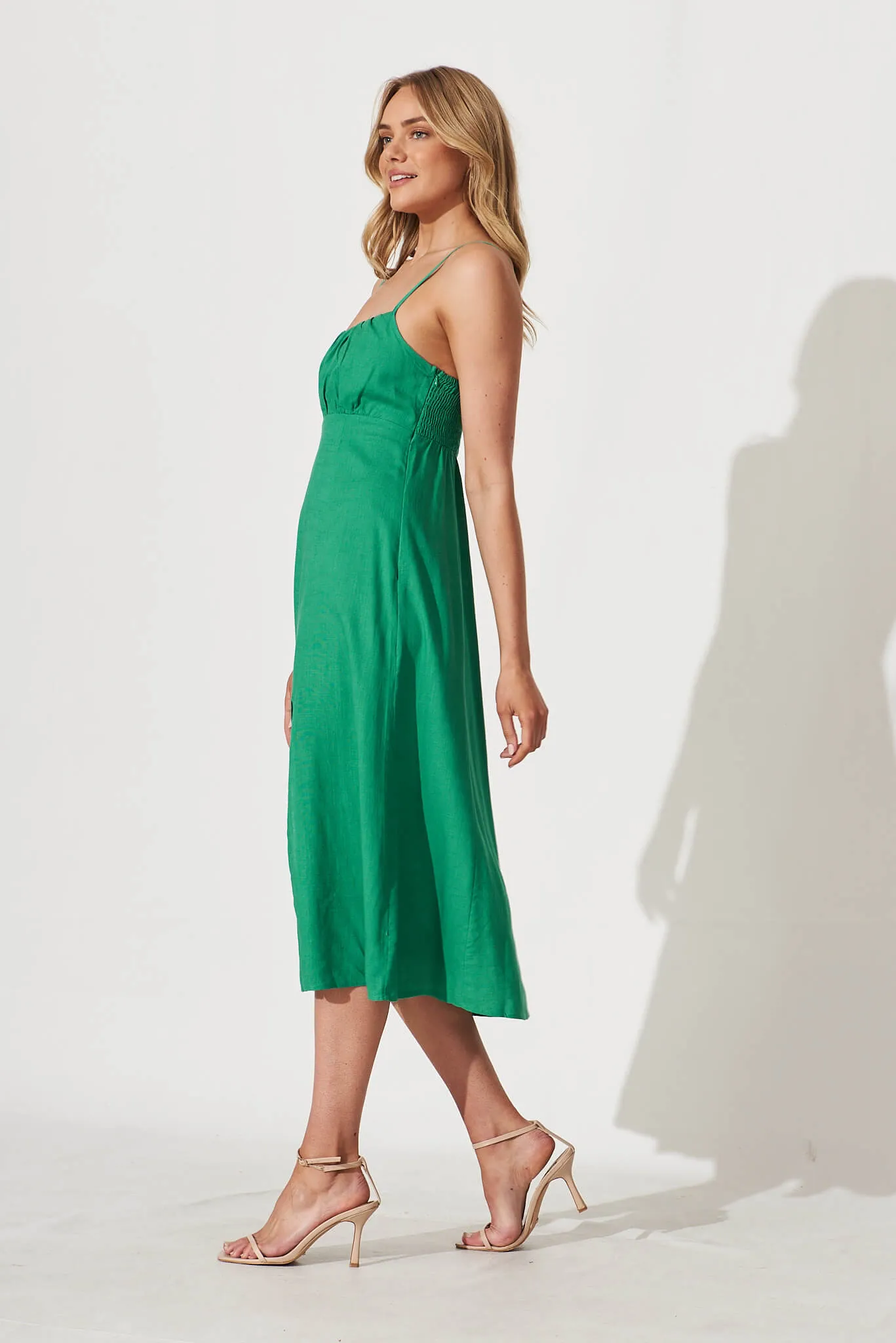 Oceanic Midi Sundress In Teal Linen Blend