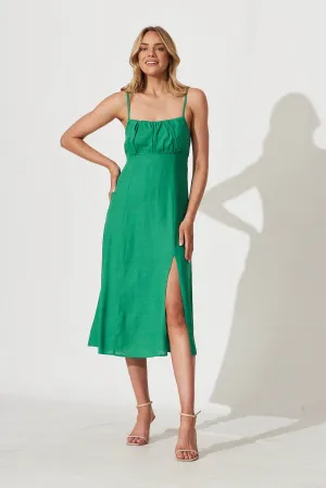 Oceanic Midi Sundress In Teal Linen Blend