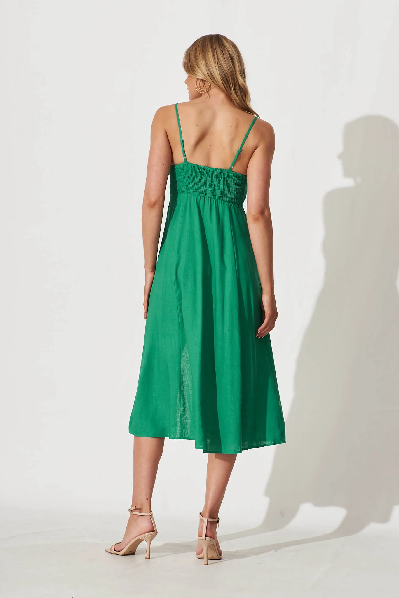 Oceanic Midi Sundress In Teal Linen Blend