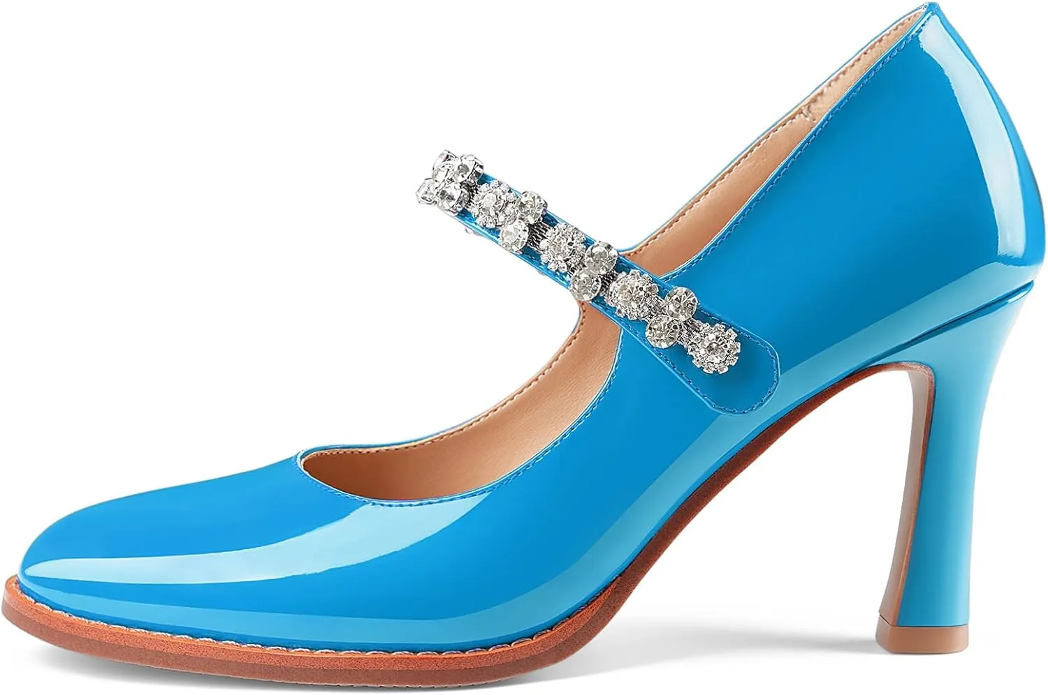 Oh Mispares Pointed Toe Heels for Women Mary Jane Stiletto Pumps Patent Leather Rhinestone Strap 3.5 Inch Dress Shoes for Wedding Party Prom