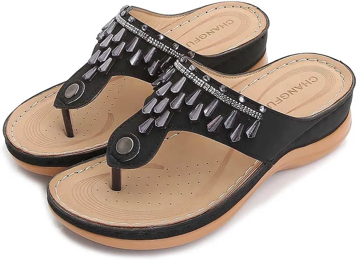 oiangi Orthotic Comfort Thong Style Flip Flops Sandals for Women with Arch Support Rhinestone Slippers for Comfortable Walk