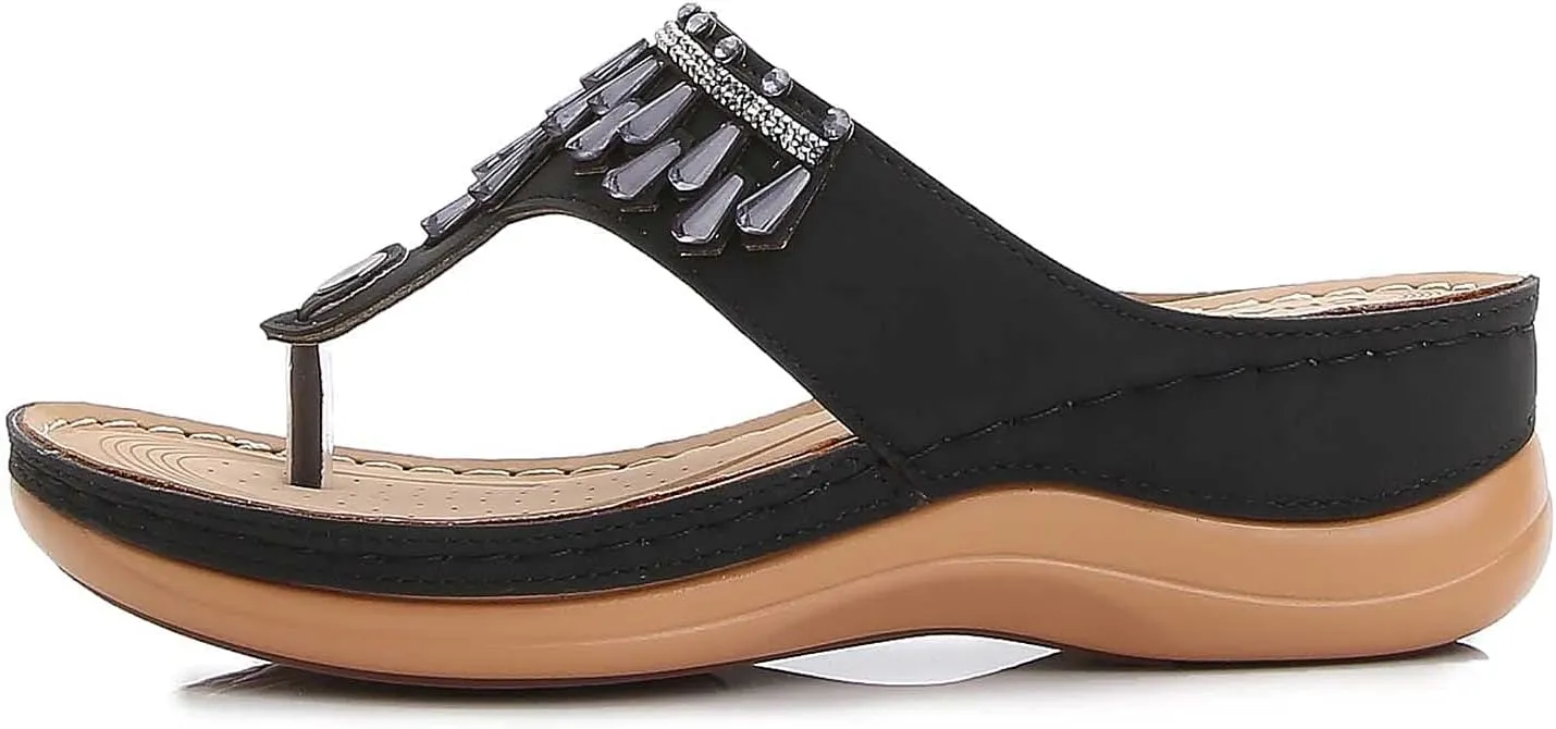 oiangi Orthotic Comfort Thong Style Flip Flops Sandals for Women with Arch Support Rhinestone Slippers for Comfortable Walk