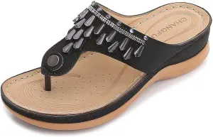 oiangi Orthotic Comfort Thong Style Flip Flops Sandals for Women with Arch Support Rhinestone Slippers for Comfortable Walk