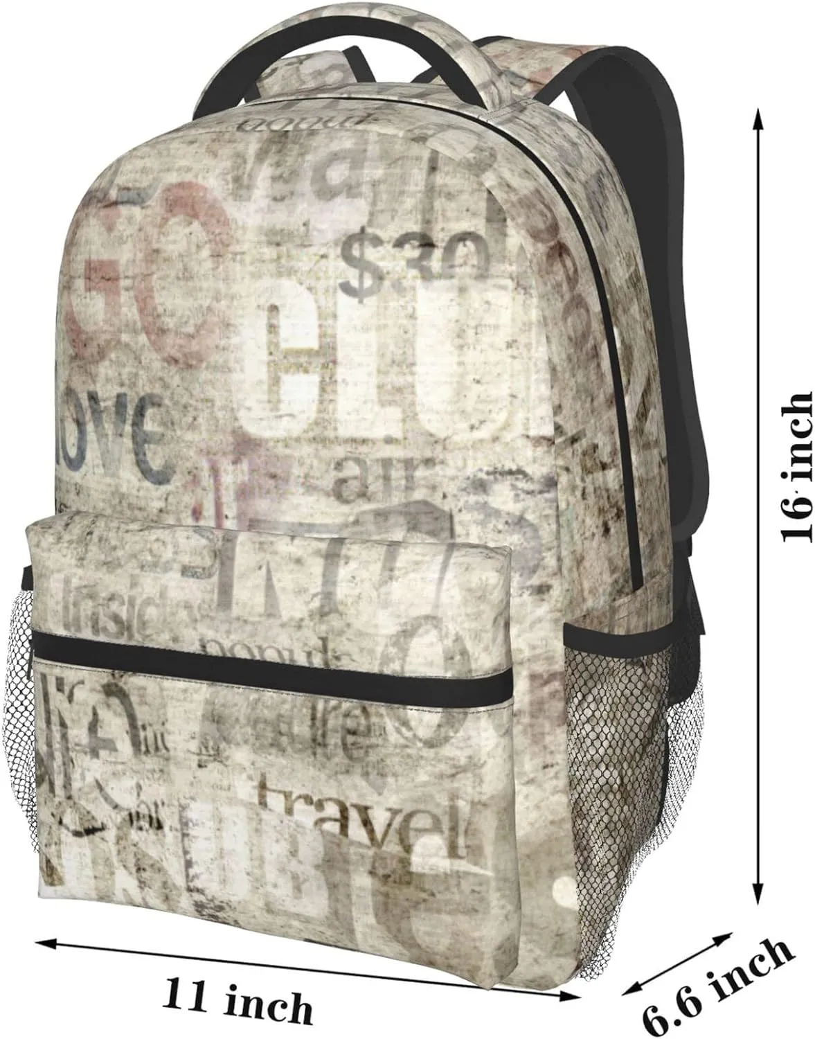 Old Vintage Newspaper Backpack For College School Large Laptop Bag Shoulder Bags Student Bookbag 17 Inch