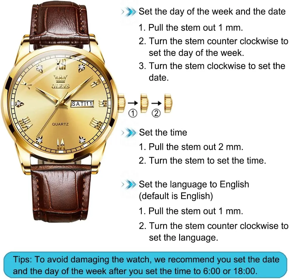 OLEVS Men's Simple Watch with Day and Date, Stainless Steel Analog Quartz Watches for Men, Classic Luminous Hands Men's Dress Watches, Black/White/Blue Dial