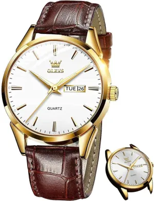 OLEVS Men's Simple Watch with Day and Date, Stainless Steel Analog Quartz Watches for Men, Classic Luminous Hands Men's Dress Watches, Black/White/Blue Dial