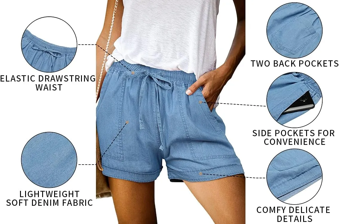 ONLYSHE Womens Casual Drawstring Shorts Summer Elastic Waist Shorts Pocketed Pants