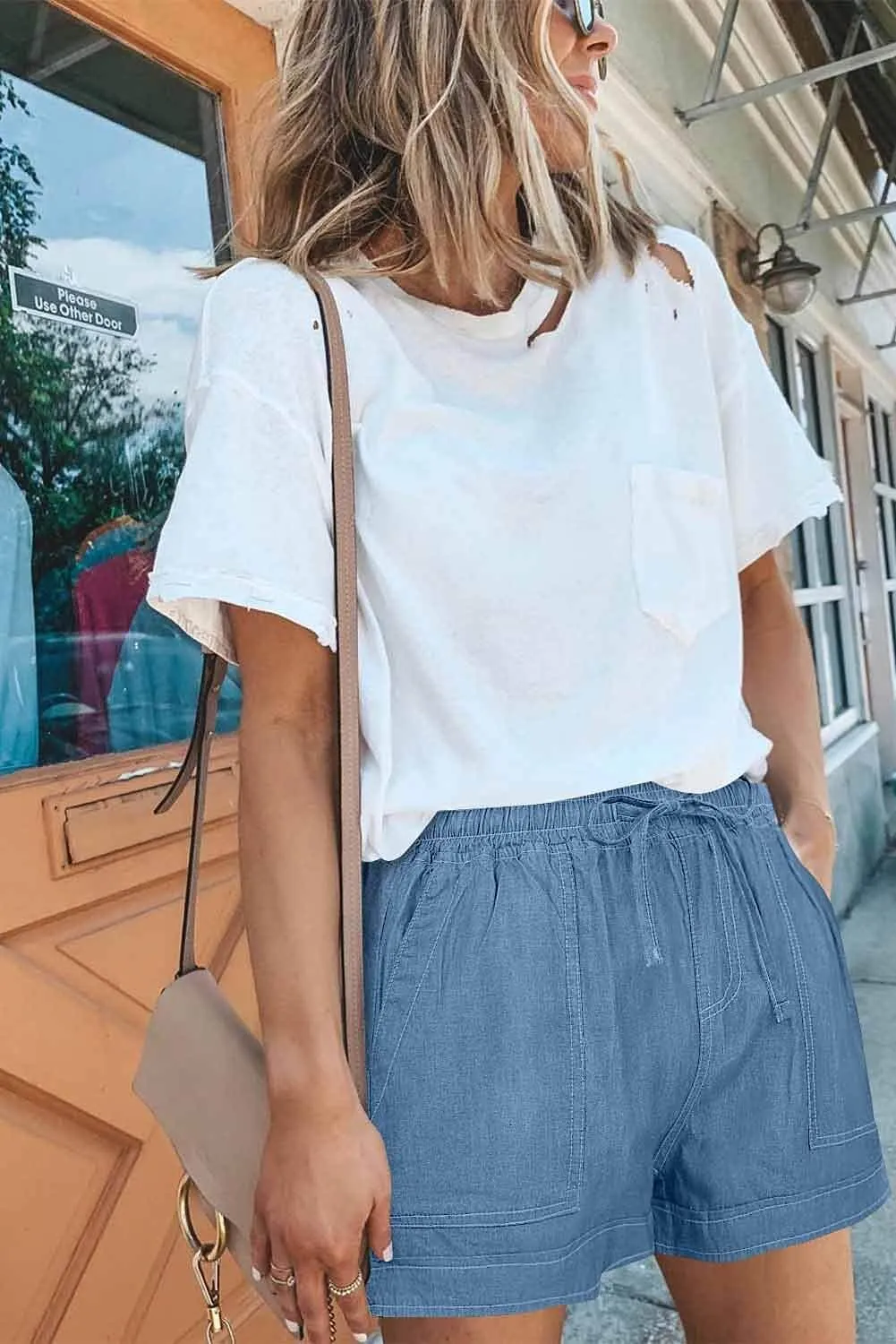 ONLYSHE Womens Casual Drawstring Shorts Summer Elastic Waist Shorts Pocketed Pants