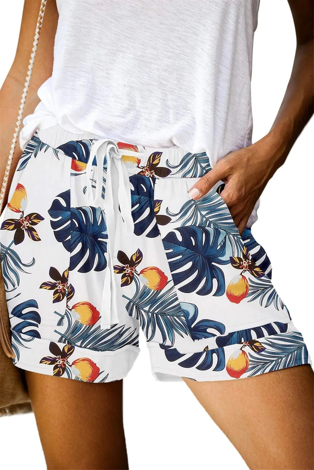 ONLYSHE Womens Casual Drawstring Shorts Summer Elastic Waist Shorts Pocketed Pants
