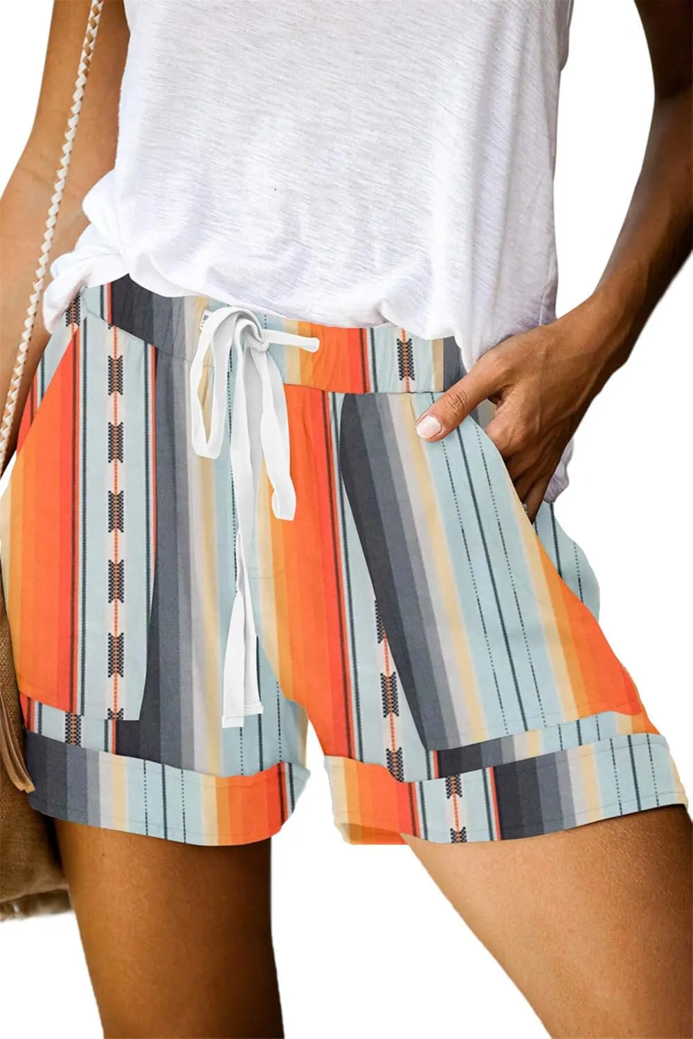 ONLYSHE Womens Casual Drawstring Shorts Summer Elastic Waist Shorts Pocketed Pants