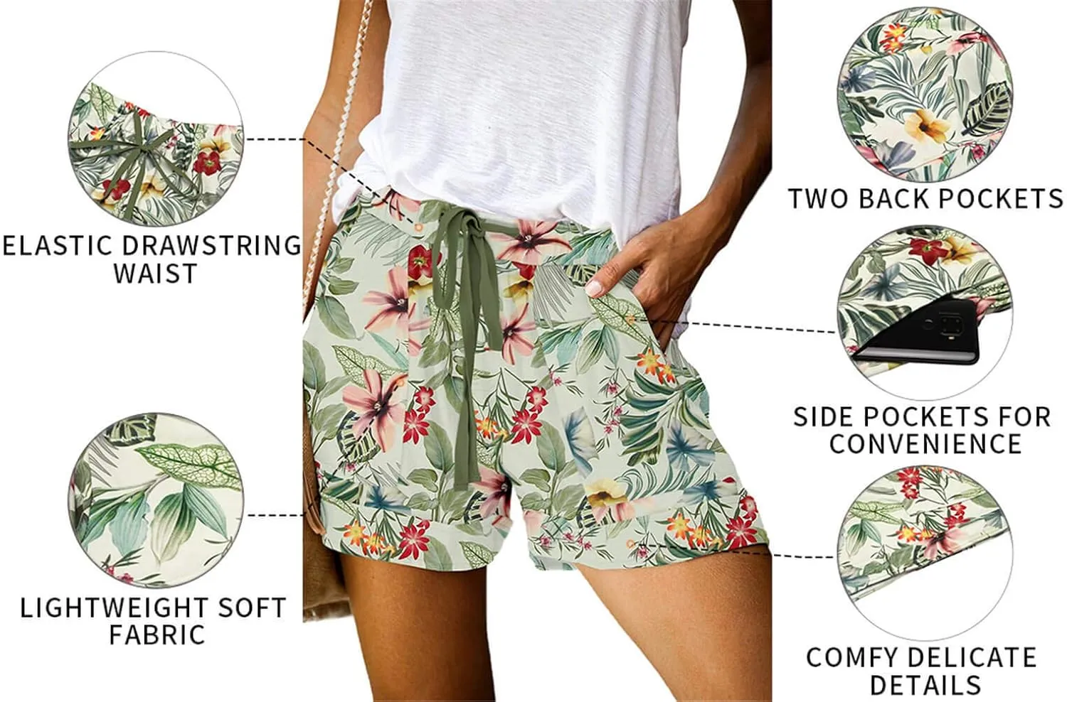 ONLYSHE Womens Casual Drawstring Shorts Summer Elastic Waist Shorts Pocketed Pants