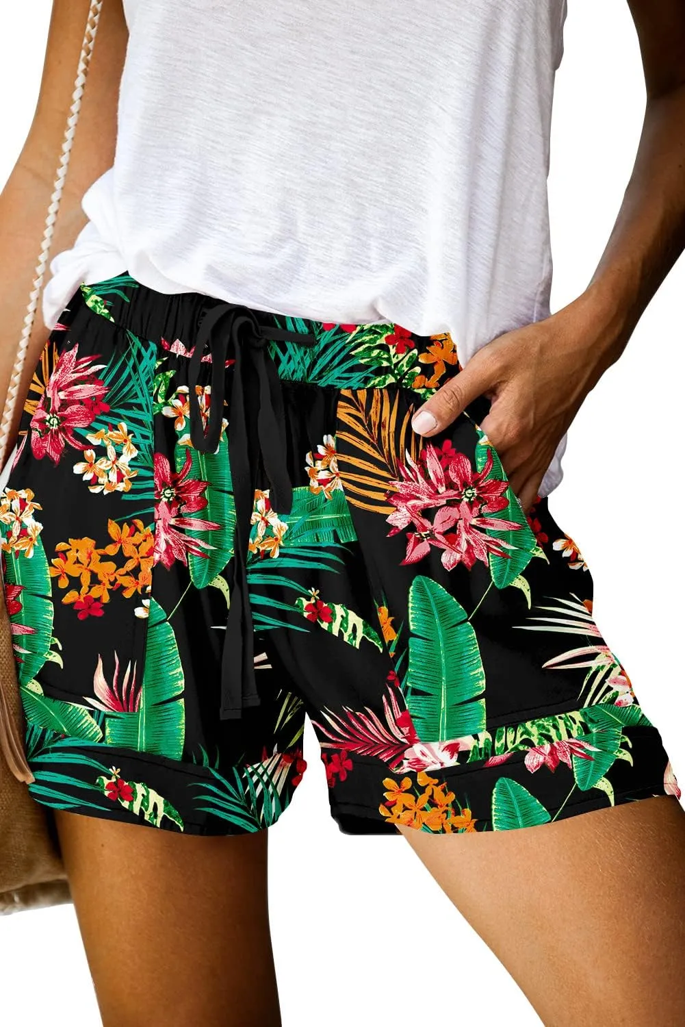 ONLYSHE Womens Casual Drawstring Shorts Summer Elastic Waist Shorts Pocketed Pants