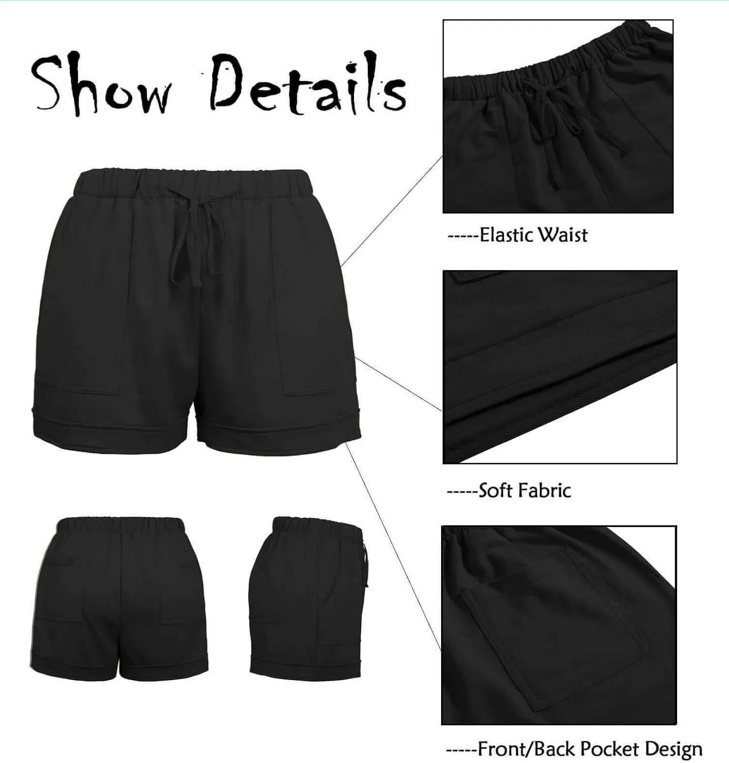 ONLYSHE Womens Casual Drawstring Shorts Summer Elastic Waist Shorts Pocketed Pants