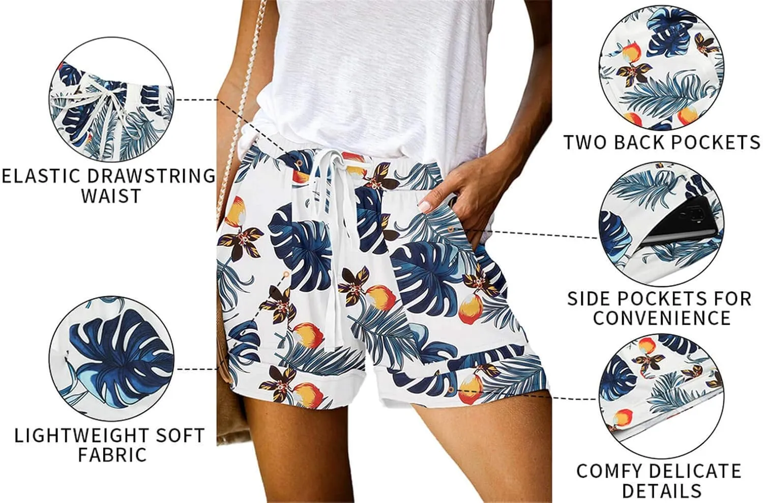 ONLYSHE Womens Casual Drawstring Shorts Summer Elastic Waist Shorts Pocketed Pants