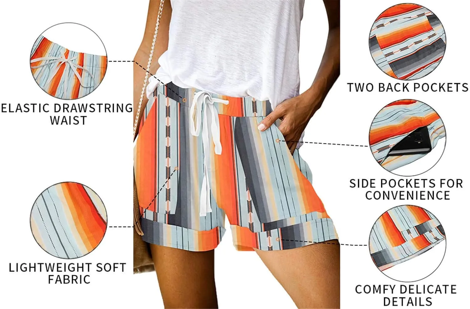ONLYSHE Womens Casual Drawstring Shorts Summer Elastic Waist Shorts Pocketed Pants