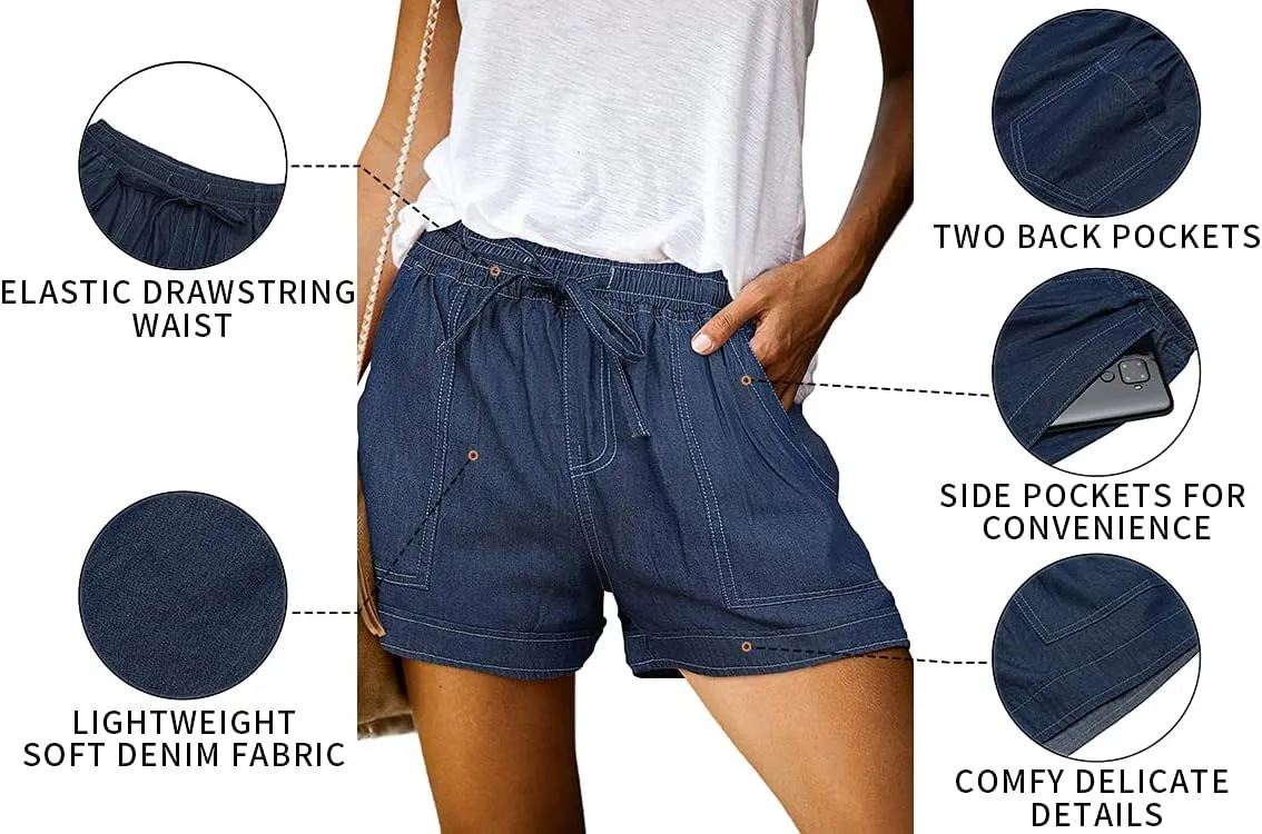ONLYSHE Womens Casual Drawstring Shorts Summer Elastic Waist Shorts Pocketed Pants
