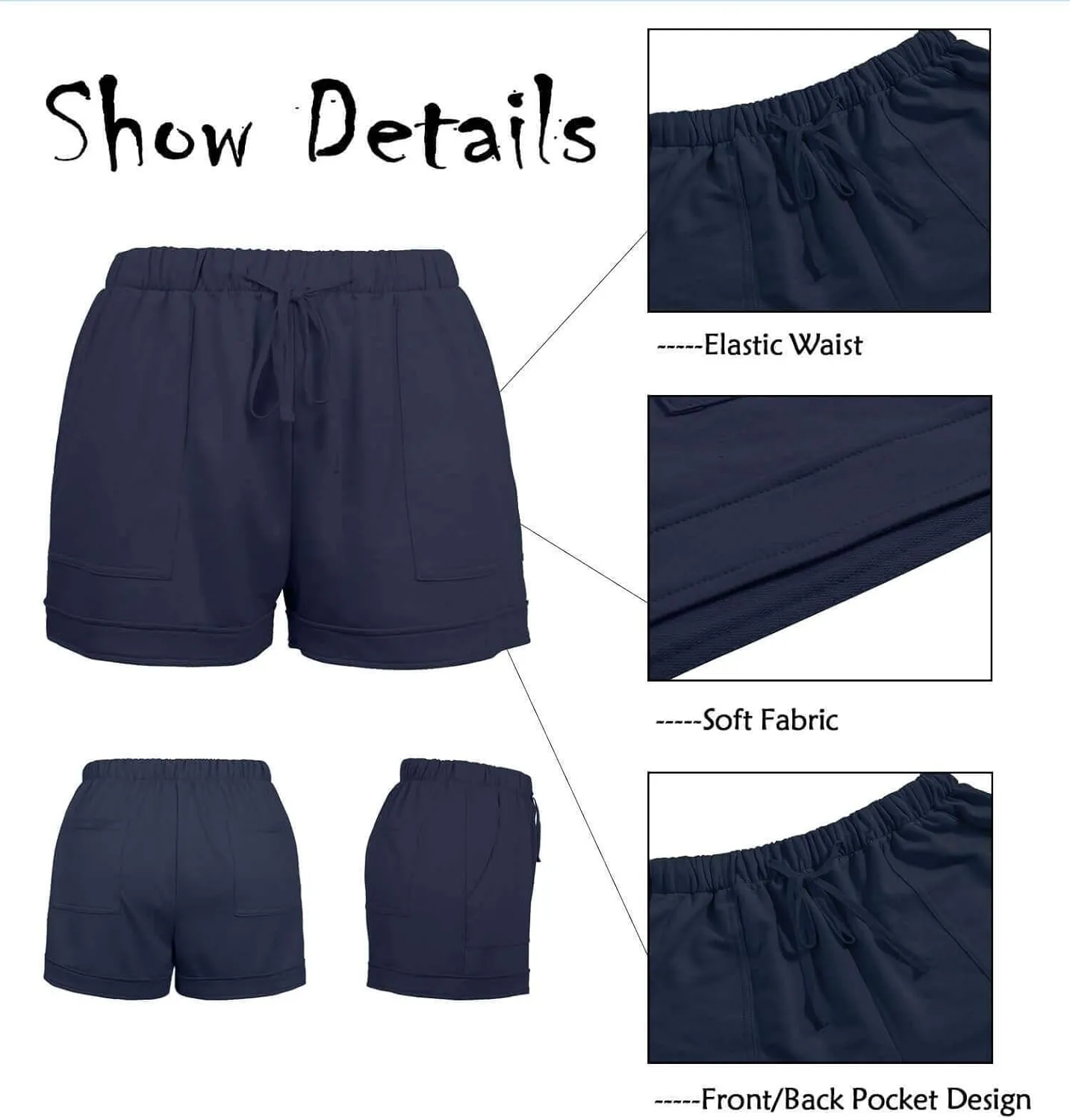 ONLYSHE Womens Casual Drawstring Shorts Summer Elastic Waist Shorts Pocketed Pants