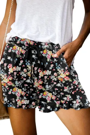 ONLYSHE Womens Casual Shorts Drawstring Elastic Waist Ruffle Hem Summer Shorts Comfy Pocketed Pants
